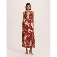 SABA Lyocell Rich Printed Midi Tea Dress Dark Red