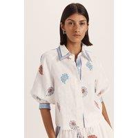 SABA Pure Linen Floral Embroidery Beach Shirt Multi