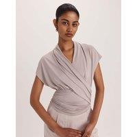 SABA Draped V-Neck Wrap Top Beige