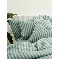 Piglet In Bed 2 Pack Pure Linen Pembroke Stripe Pillowcases Green Mix