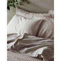 Piglet In Bed 2 Pack Pure Linen Gingham Pillowcases Oatmeal Mix