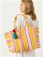 FatFace Cotton Blend Striped Tote Bag Yellow Mix