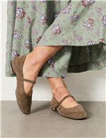 FatFace Suede Flat Mary Jane Ballet Pumps Taupe
