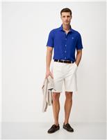 Crew Clothing Regular Fit Linen and Cotton Short Sleeve Shirt Bright Blue