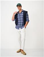 Crew Clothing Regular Fit Linen and Cotton Checked Shirt Medium Blue Mix