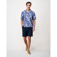Crew Clothing Relaxed Fit Linen and Cotton Floral Shirt Bright Blue