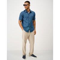 Crew Clothing Relaxed Fit Linen Blend Geometric Shirt Navy