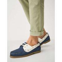 Crew Clothing Leather Lace Up Flat Boat Shoes Navy Mix