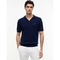 Tommy Hilfiger Pure Cotton Textured Knitted Polo Shirt Navy