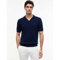Tommy Hilfiger Pure Cotton Textured Knitted Polo Shirt Navy