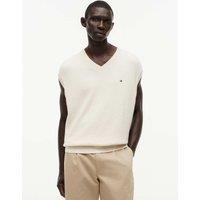 Tommy Hilfiger Pure Cotton Textured V-Neck Knitted Vest Ivory