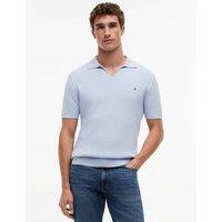 Tommy Hilfiger Pure Cotton Textured Knitted Polo Shirt Light Blue