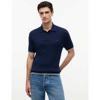 Tommy Hilfiger Pure Cotton Cable Knit Polo Shirt Navy