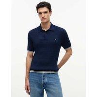 Tommy Hilfiger Pure Cotton Cable Knit Polo Shirt Navy