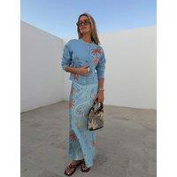 Never Fully Dressed Printed Maxi Slip Skirt Blue Mix