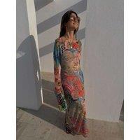 Never Fully Dressed Mesh Printed Maxi Column Dress Blue Mix
