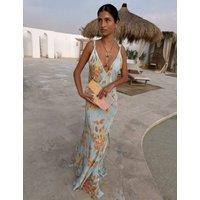 Never Fully Dressed Floral V-Neck Maxi Slip Dress Blue Mix