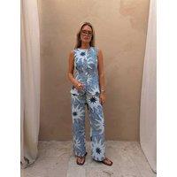 Never Fully Dressed Soleil Print High Waisted Wide Leg Jeans Blue Mix
