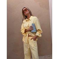 Never Fully Dressed Pinstripe Studded Wide Leg Trousers Yellow Mix