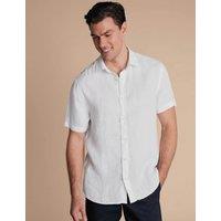 Charles Tyrwhitt Slim Fit Pure Linen Short Sleeve Shirt White
