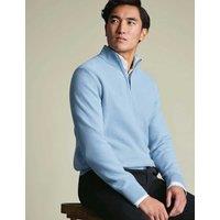 Charles Tyrwhitt Pure Cotton Textured Half Zip Jumper Blue