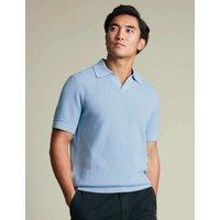Charles Tyrwhitt Pure Cotton Textured Knitted Polo Shirt Blue
