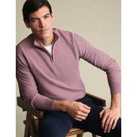 Charles Tyrwhitt Pure Cotton Textured Half Zip Jumper Dark Pink