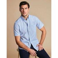 Charles Tyrwhitt Short Sleeve Button Down Oxford Shirt Blue Mix