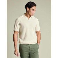 Charles Tyrwhitt Pure Cotton Textured Knitted Polo Shirt Cream