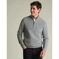 Charles Tyrwhitt Pure Cotton Textured Half Zip Jumper Light Grey