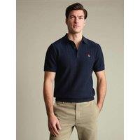 Charles Tyrwhitt Pure Cotton Striped Rose Knitted Polo Shirt Navy
