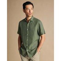 Charles Tyrwhitt Slim Fit Pure Linen Short Sleeve Shirt Olive