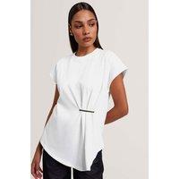 Ted Baker Pure Cotton Crew Neck Gathered T-Shirt White