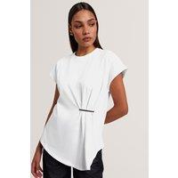 Ted Baker Pure Cotton Crew Neck Gathered T-Shirt White