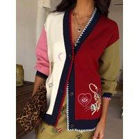 Never Fully Dressed Embroidered Colour Block Relaxed Cardigan Multi
