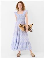 ACCESSORIZE Pure Cotton Floral Maxi Beach Dress Blue