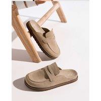 Dune London Suede Flat Mules Taupe