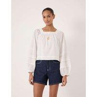 HUSH Pure Cotton Square Neckline Blouse White
