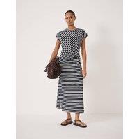 HUSH Pure Cotton Striped Midaxi Column Dress Navy Mix