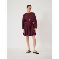 HUSH Textured Round Neck Mini Waisted Dress Burgundy Mix