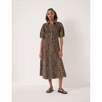 HUSH Denim Animal Print Midi Shirt Dress Brown Mix