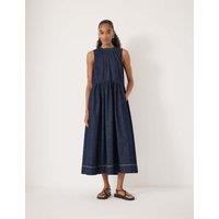 HUSH Denim Crew Neck Midaxi Waisted Dress Blue Denim