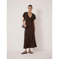 HUSH Grace Crepe Air Flow V-Neck Polka Dot Dress Brown Mix