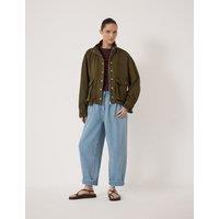 HUSH Pure Cotton Twill Relaxed Utility Jacket Dark Khaki