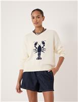 HUSH Pure Cotton Crew Neck Lobster Graphic Jumper White Mix
