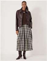 HUSH Cotton Rich Checked Pleated Midi Skirt Multi