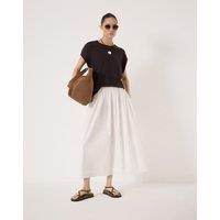 HUSH Pure Cotton Midi A-Line Skirt White
