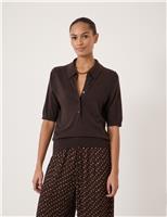 Wool Blend Polo Neck Knitted Top