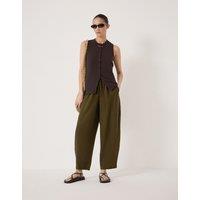 HUSH Linen Blend Barrel Leg Trousers Khaki