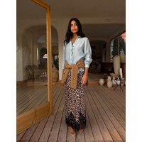 Never Fully Dressed Animal Print Lace Detail Maxi Slip Skirt Brown Mix